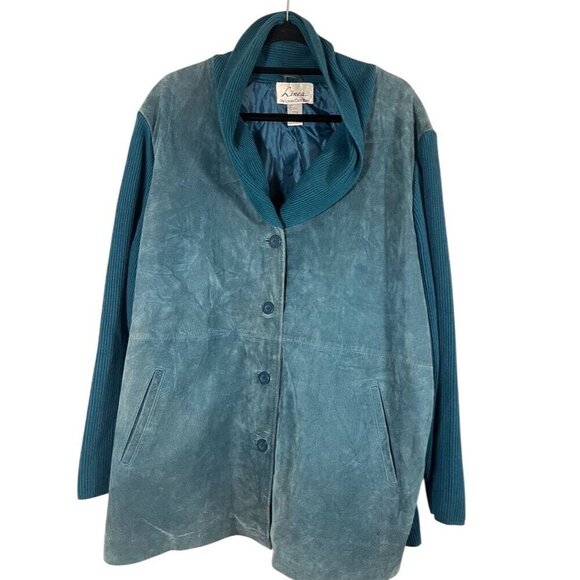 Louis Dell'Olio Jacket Women 2X Blue Suede Retro Sweater Neutral Leather 80s Vtg - Picture 1 of 15